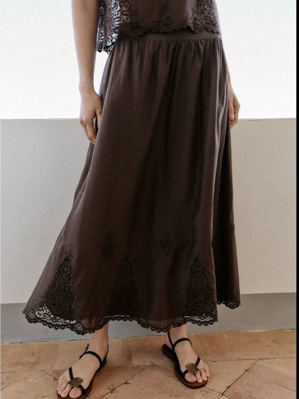 Zara embroidered volume midi skirt